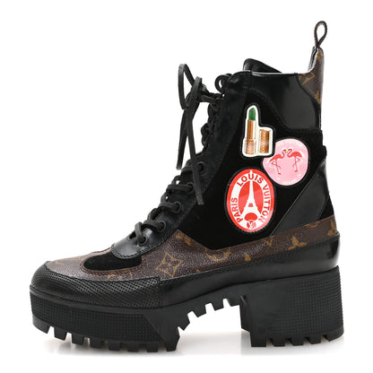 Louis Vuitton Suede Calfskin Monogram LV Black Heart Laureate Platform Desert Boots 37.5 Black 1 of 8