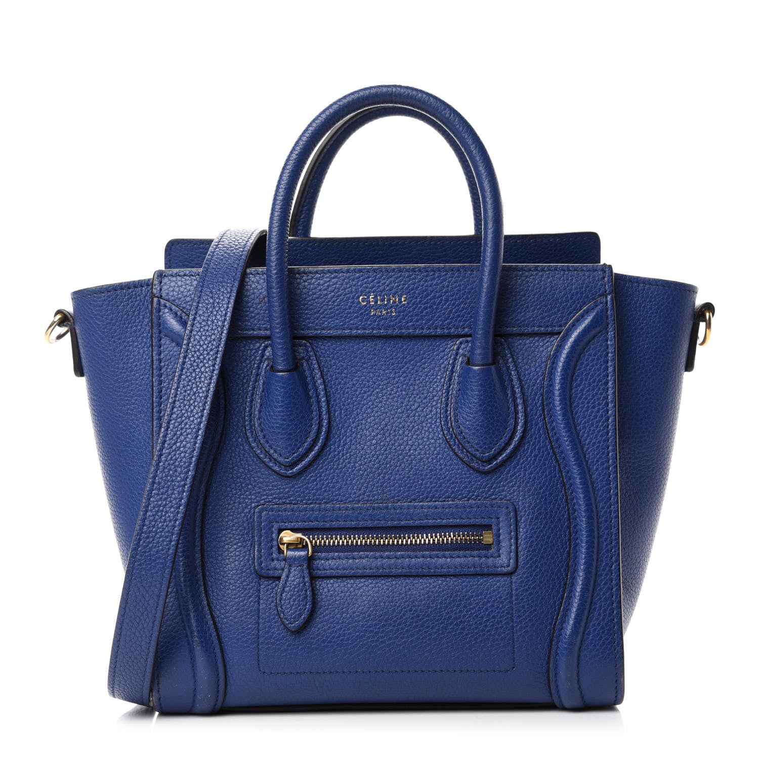 Celine Drummed Calfskin Nano Luggage Indigo 1 of 15