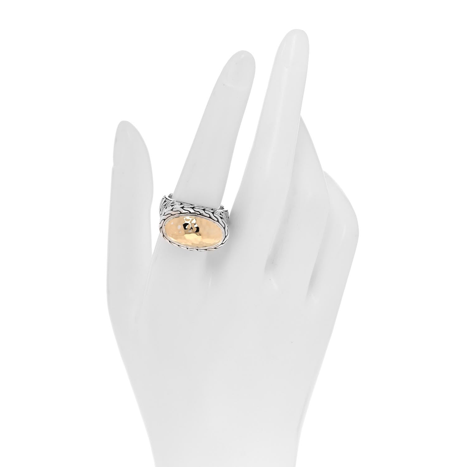 John Hardy Sterling Silver 22K Yellow Gold Palu Hammered Dome Ring 58 8.25 2 of 7