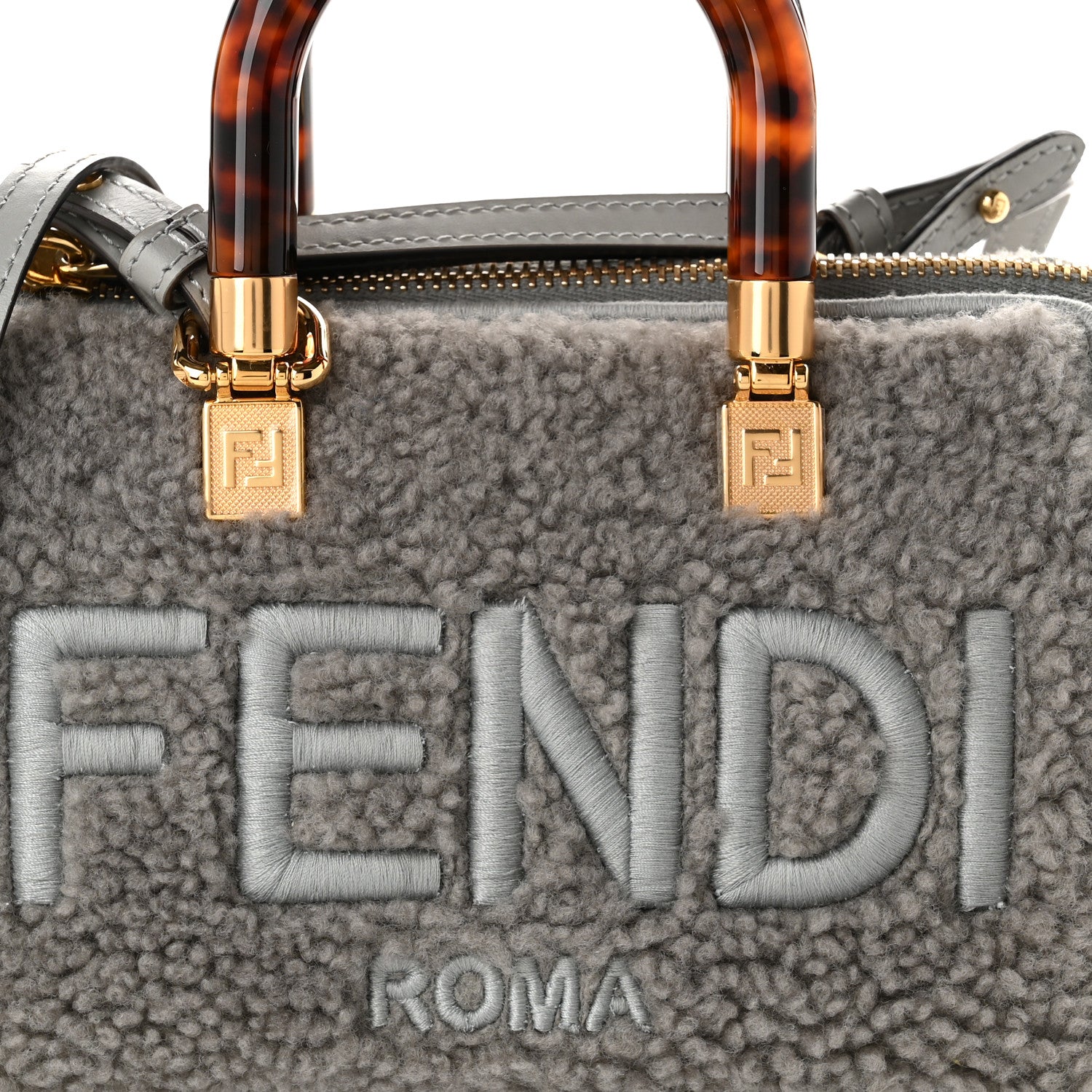 Fendi Sheepskin Vitello King Plexiglass Logo Embroidered Mini By The Way Top Handle Boston Ghiaccio 7 of 9