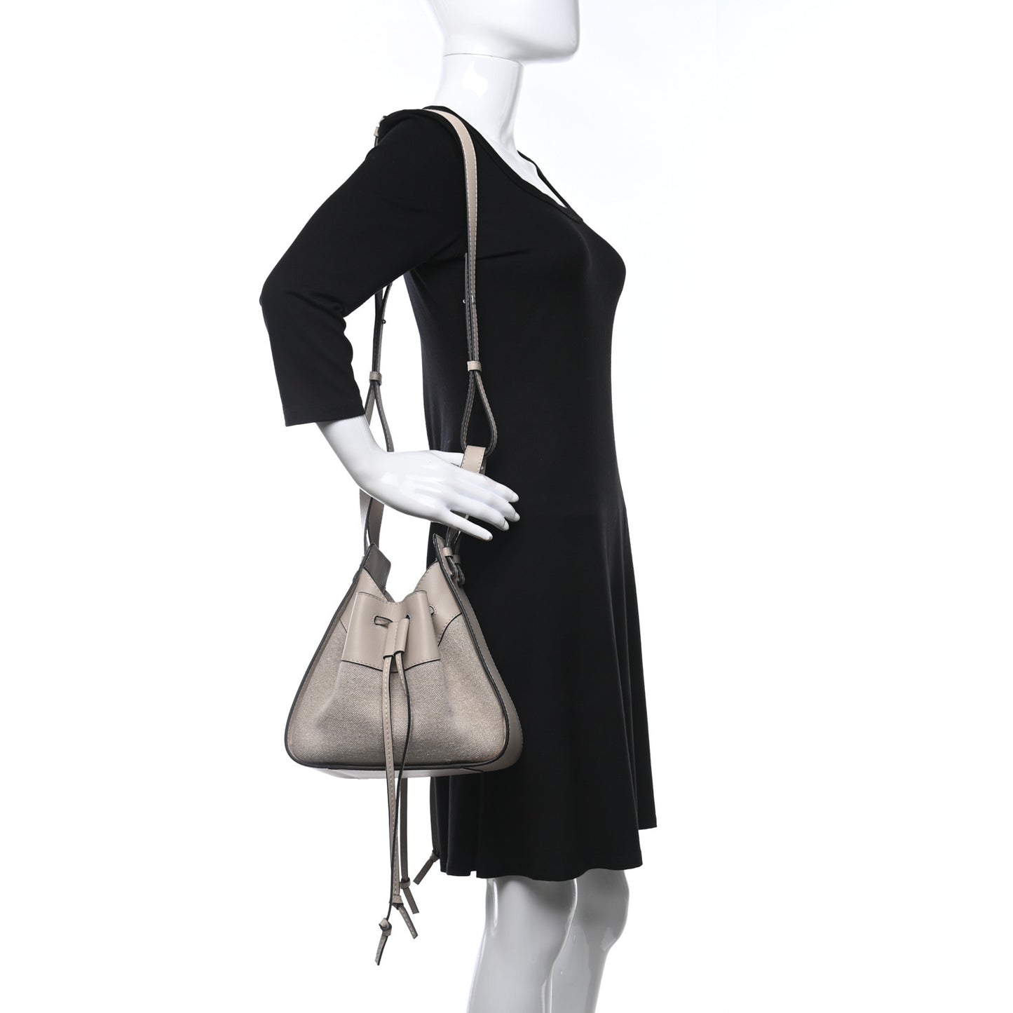 Calfskin Canvas Mini Hammock Shoulder Bag Natural Light Oat