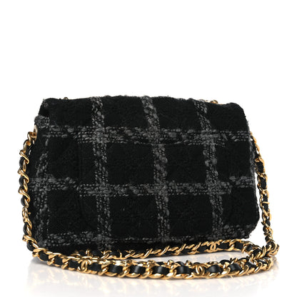 Chanel Wool Tweed Quilted Elegant Chain Flap Black Grey 3 of 11