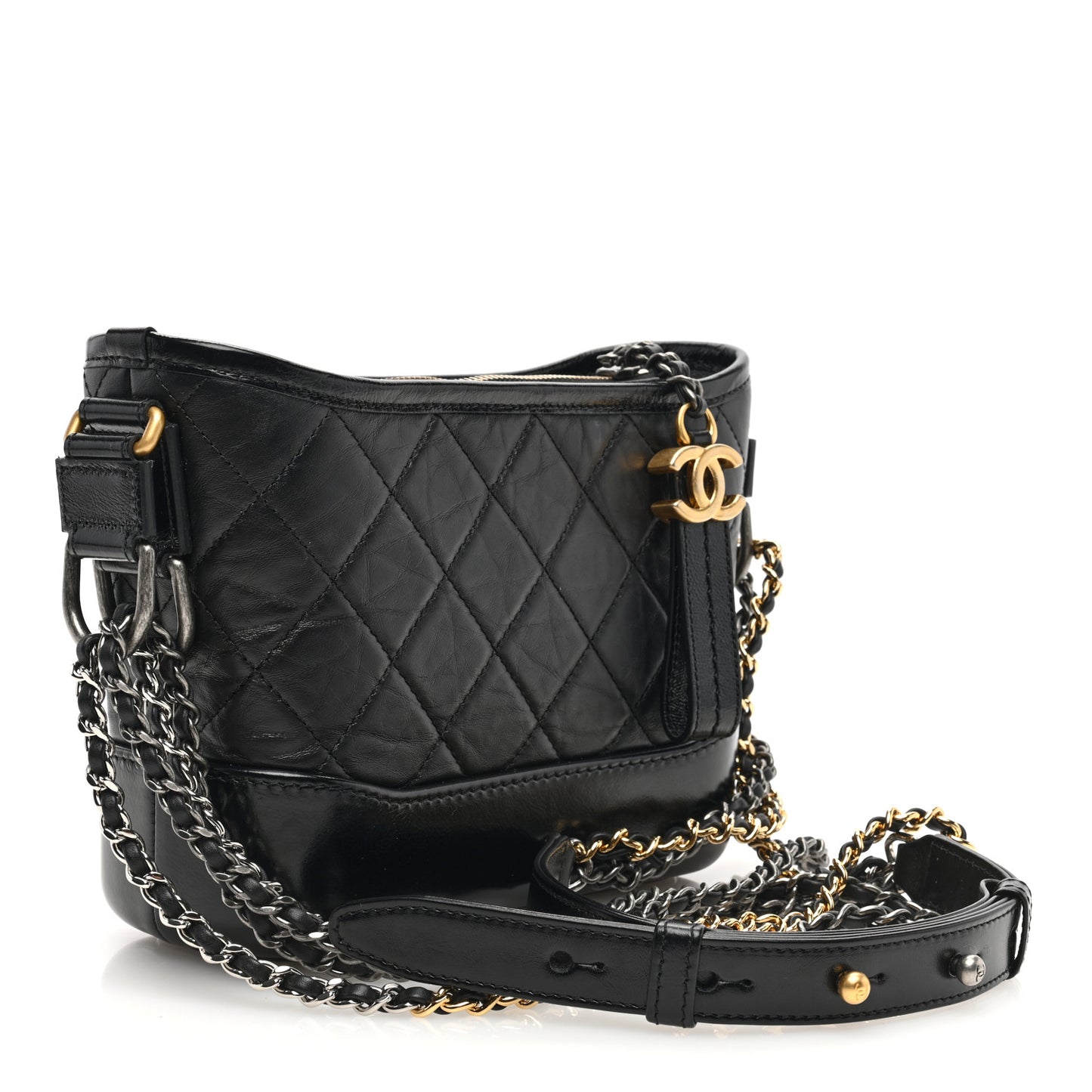 Aged Calfskin Quilted Small Gabrielle Hobo Black