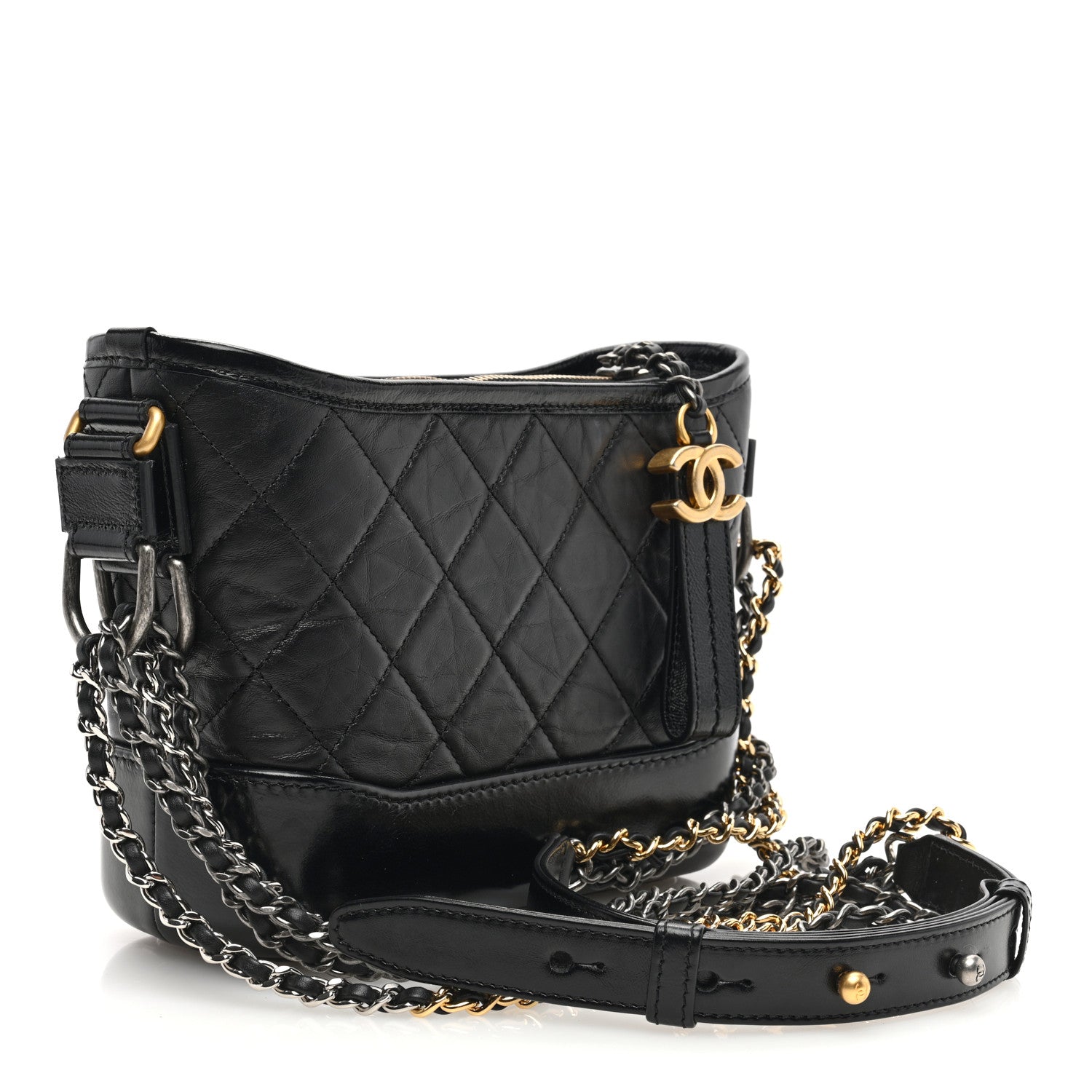 Chanel Aged Calfskin Quilted Small Gabrielle Hobo Black 3 of 10