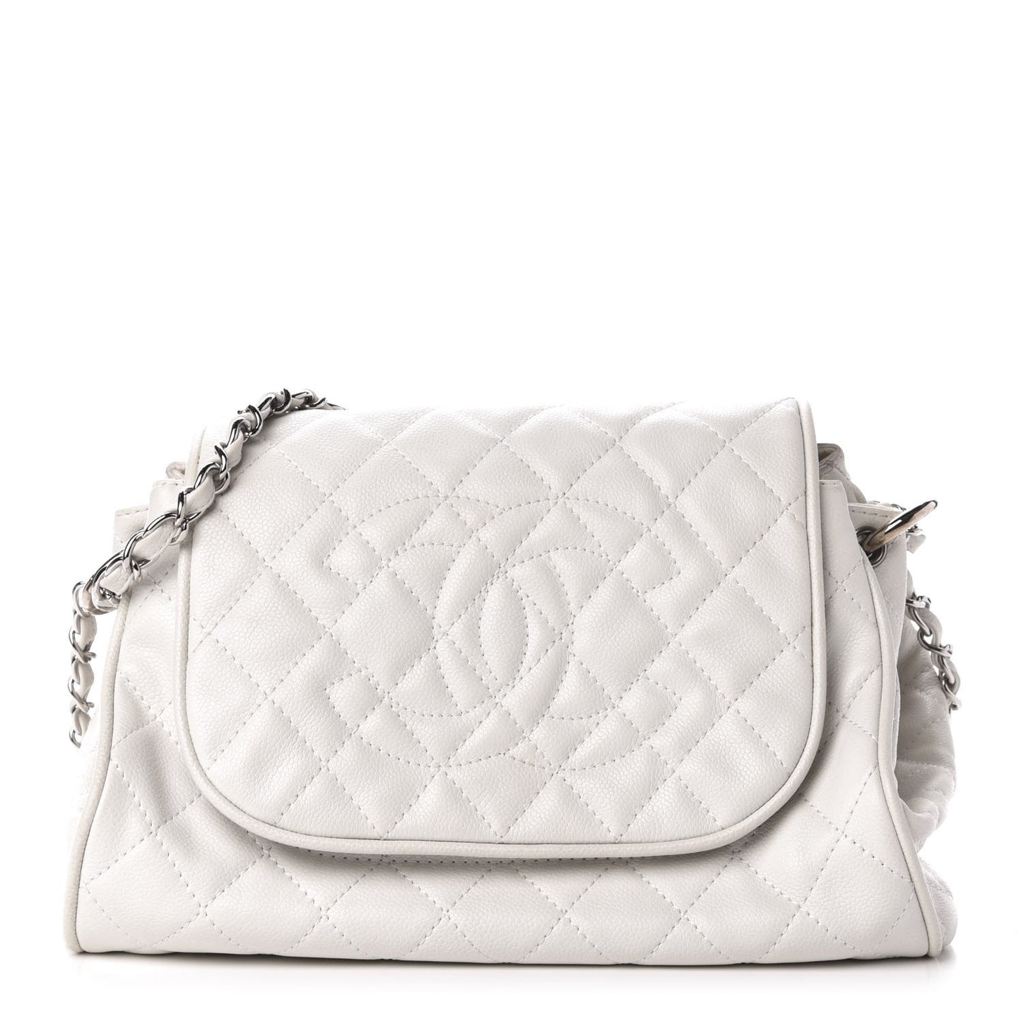 Caviar Quilted Timeless Accordion Flap White
