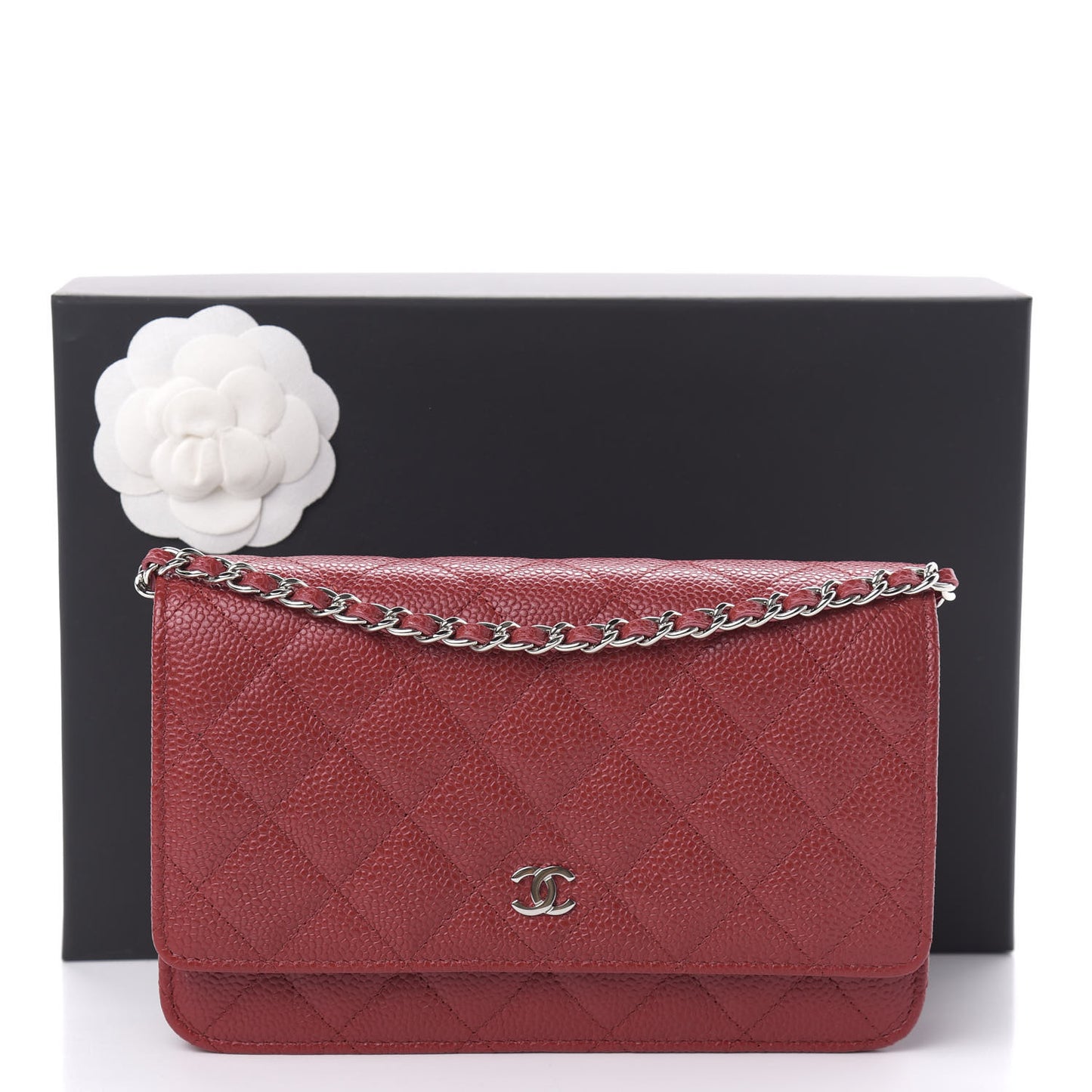 Caviar Quilted Wallet on Chain WOC Red