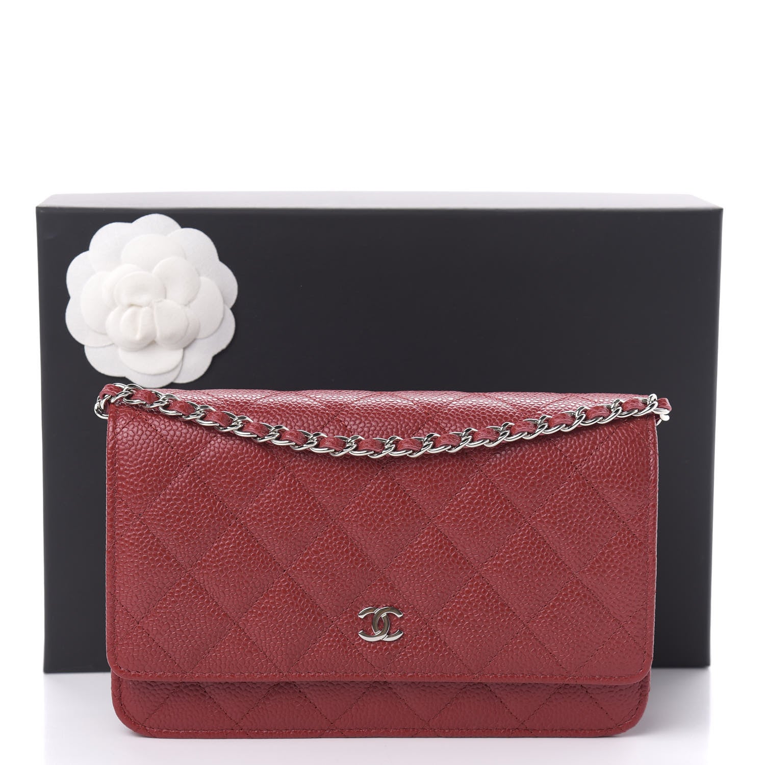 Chanel Caviar Quilted Wallet on Chain WOC Red 12 of 12