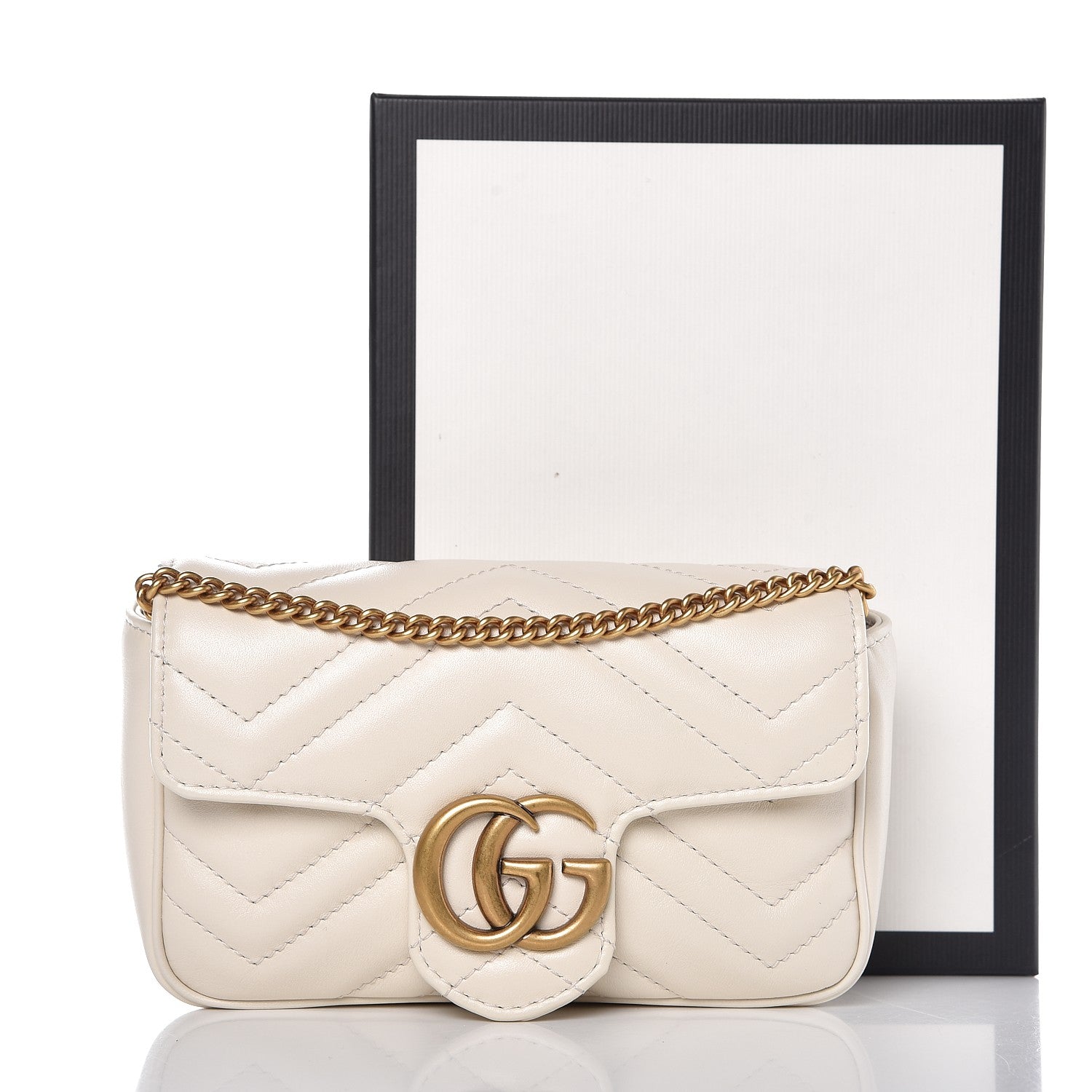 Gucci Calfskin Matelasse Super Mini GG Marmont Shoulder Bag White 9 of 15