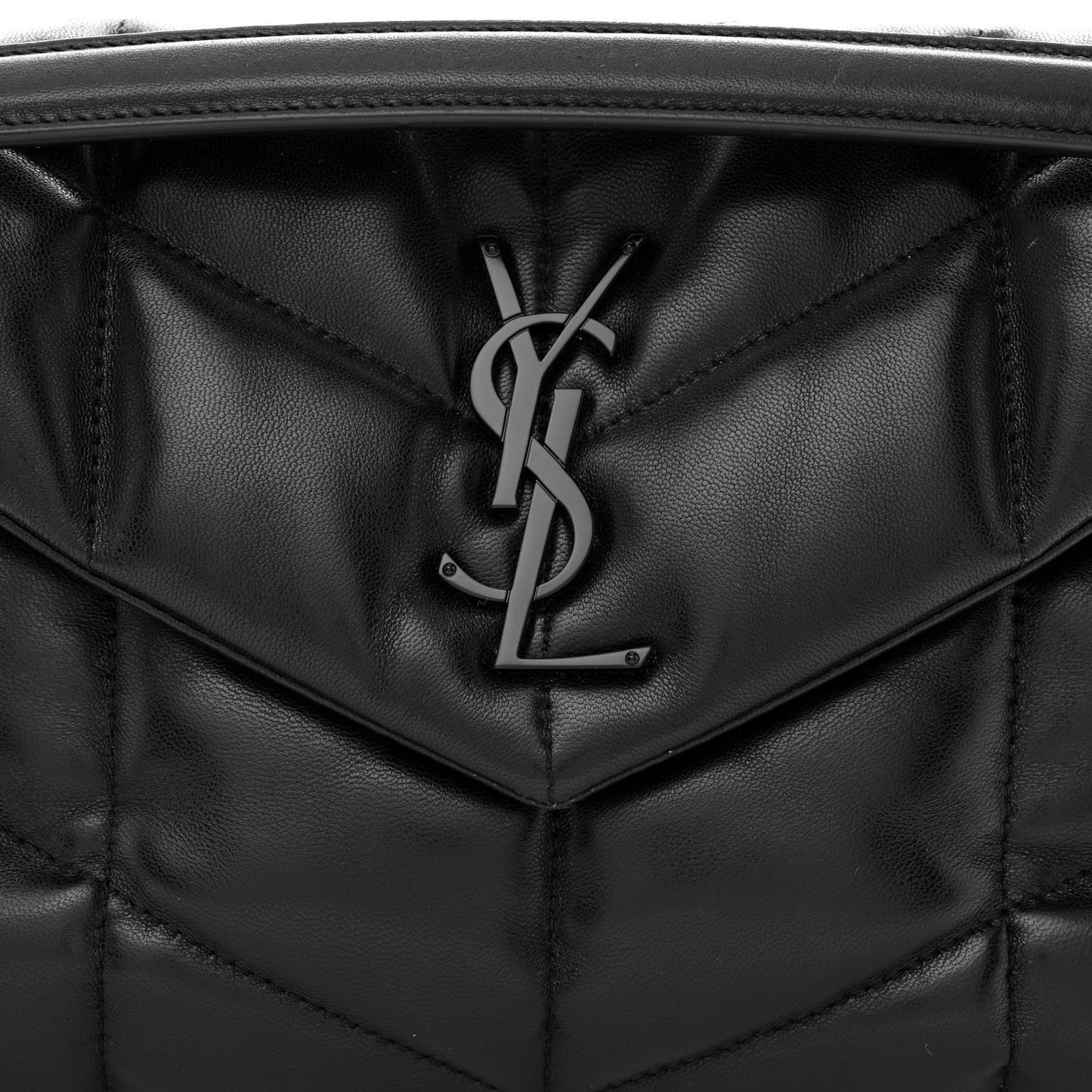 Lambskin Quilted Monogram Monochrome Small Loulou Puffer Chain Satchel Black