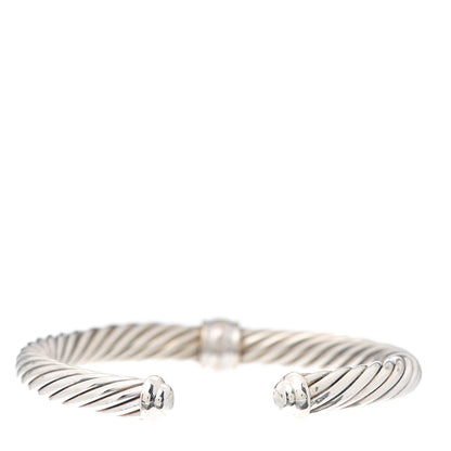 David Yurman Sterling Silver 18K White Gold Diamond 7mm Cable Classics Station Bracelet 3 of 5