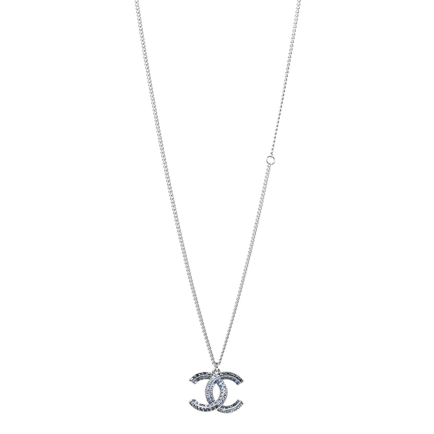 Chanel Crystal Baguette CC Necklace Blue 1 of 6