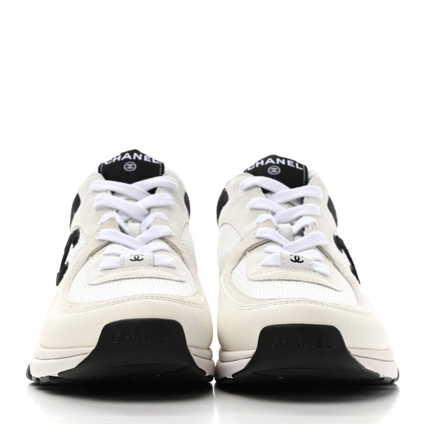 Mesh Suede Calfskin Grained Calfskin Womens CC Sneakers 40.5 White Black