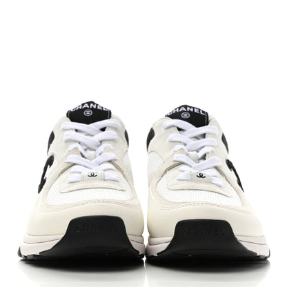 Chanel Mesh Suede Calfskin Grained Calfskin Womens CC Sneakers 40.5 White Black 2 of 9