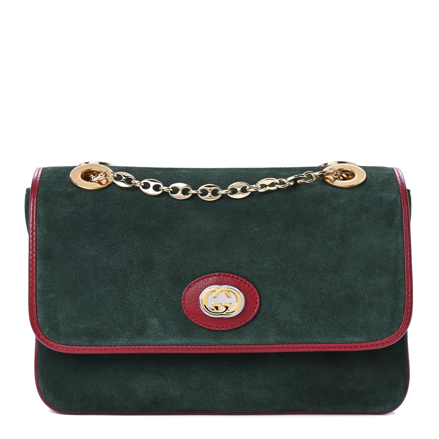Suede Azalea Calfskin Small Marina Chain Shoulder Bag Green Red