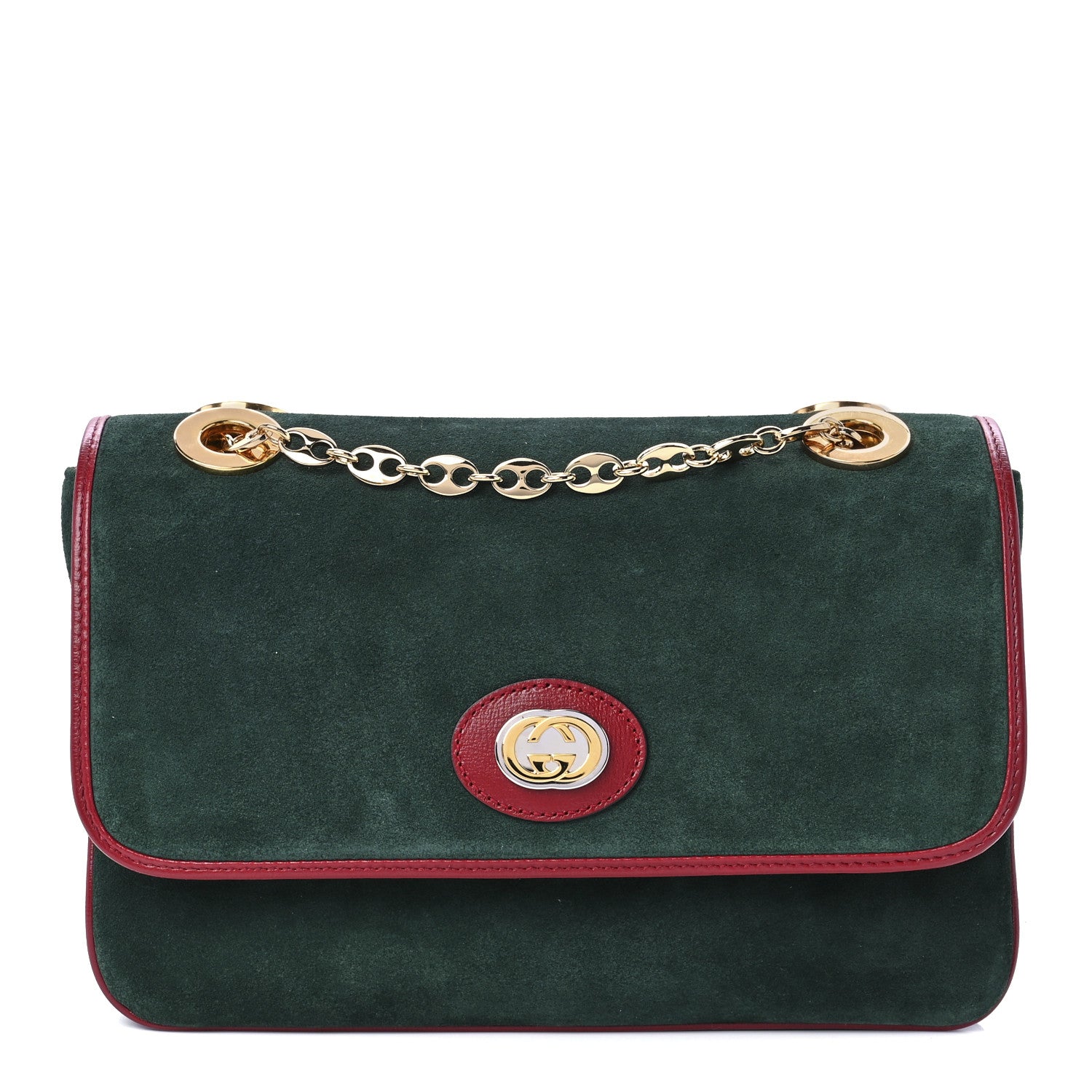 Gucci Suede Azalea Calfskin Small Marina Chain Shoulder Bag Green Red 1 of 11