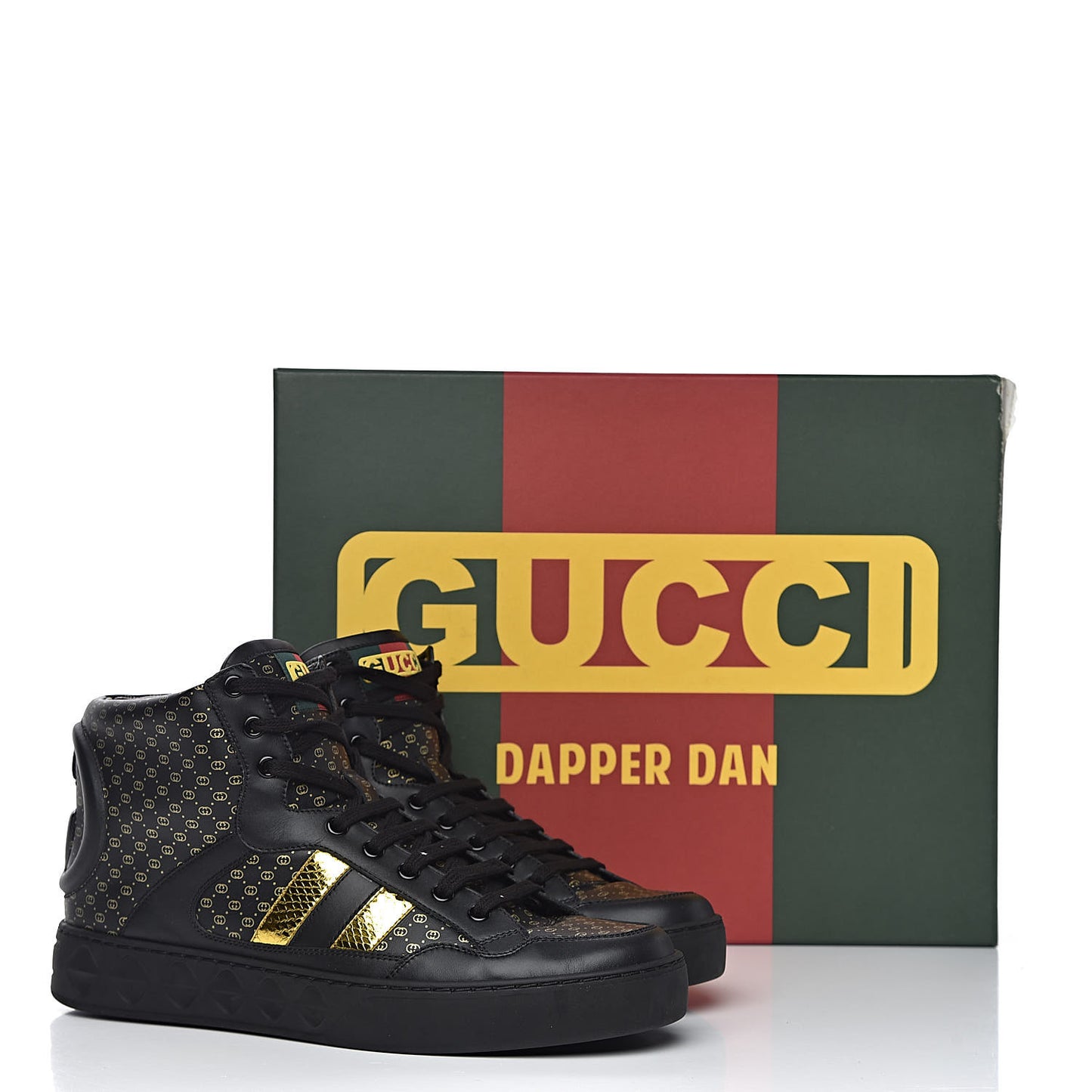X DAPPER DAN Calfskin Laminated Ayers GG Micro Monogram Mens High Top Sneakers 8.5 Black