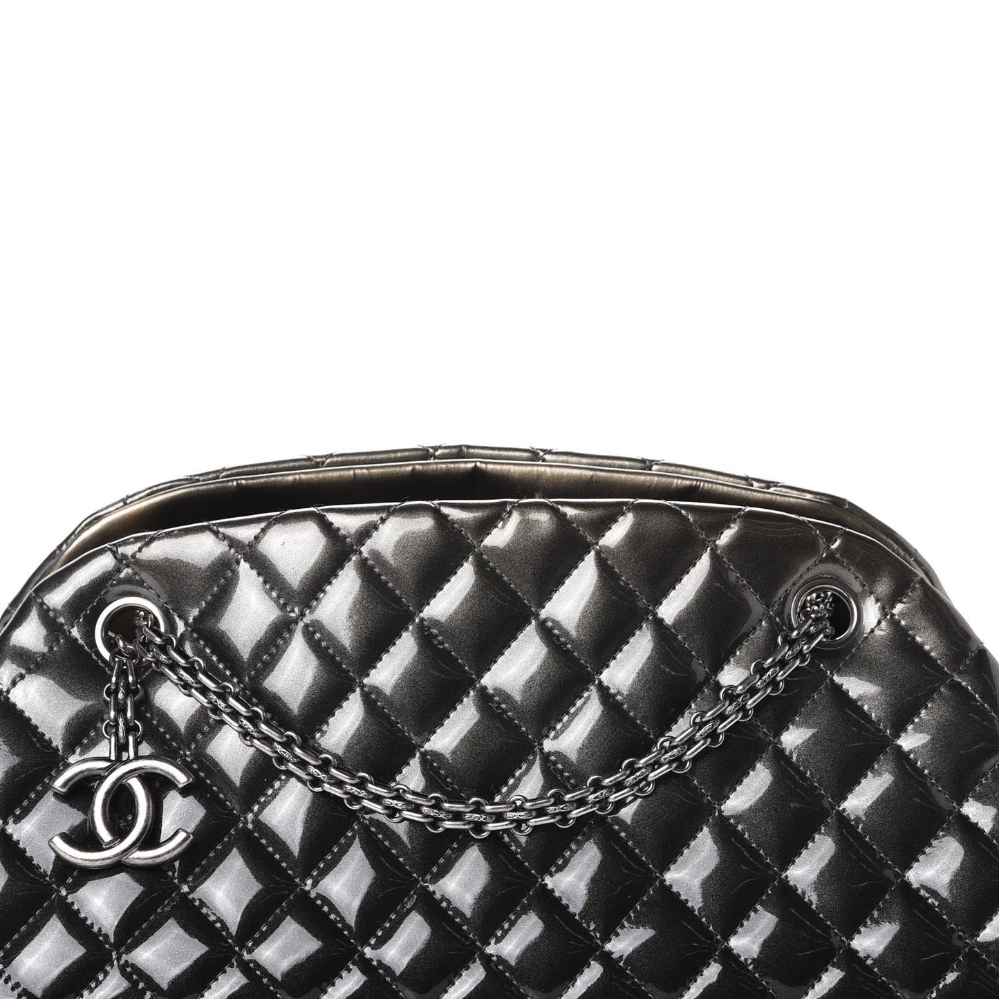 Metallic Patent Quilted Medium Just Mademoiselle Bowling Bag Silver Degrade