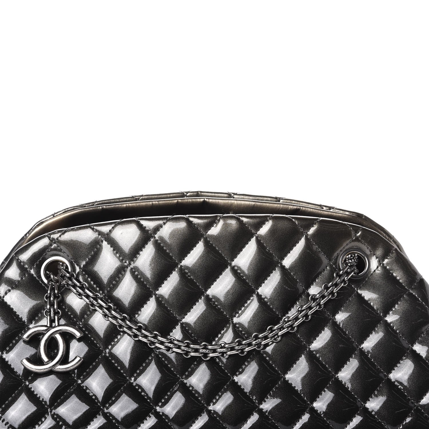 Chanel Metallic Patent Quilted Medium Just Mademoiselle Bowling Bag Silver Degrade 11 of 12