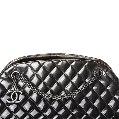 Chanel Metallic Patent Quilted Medium Just Mademoiselle Bowling Bag Silver Degrade 11 of 12