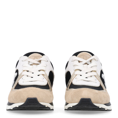 Chanel Mesh Suede Calfskin Grained Calfskin Womens CC Sneakers 37 White Black Beige Gold 3 of 11