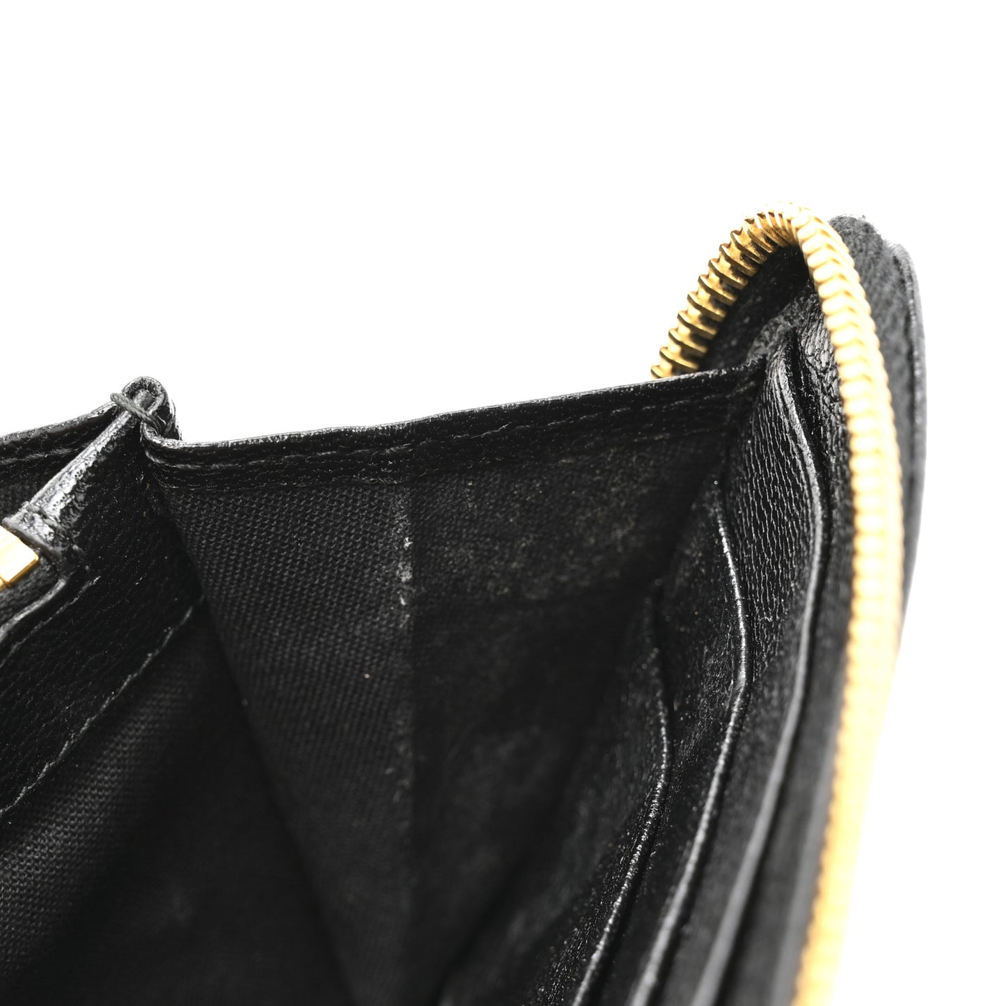 Chevre Gold Metallic Edge Hardware Continental Zip Around Wallet Black