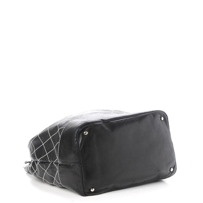 Chanel Lambskin Contrast Stitch Large Drawstring Tote Black 4 of 10