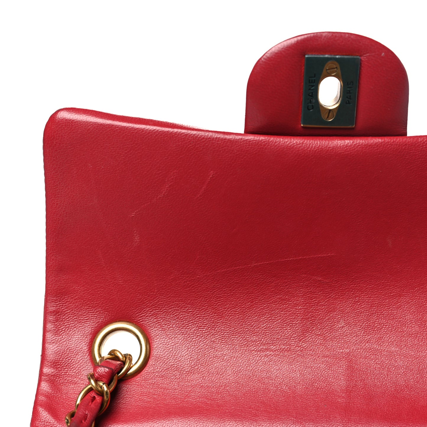 Lambskin Chevron Quilted Mini Rectangular Flap Red