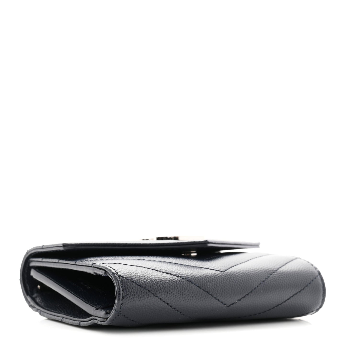 Grain De Poudre Matelasse Chevron Monogram Compact Tri Fold Wallet Deep Marine
