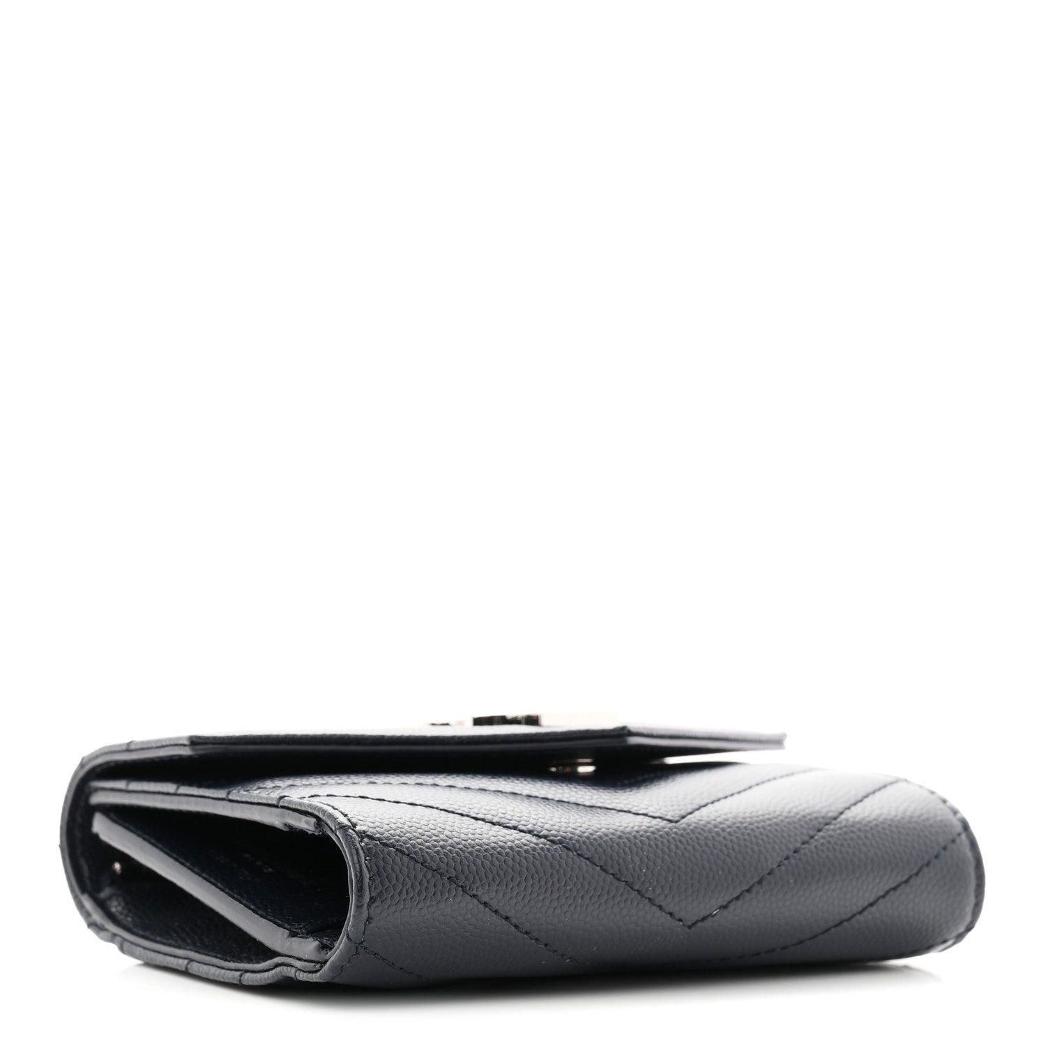 Saint Laurent Grain De Poudre Matelasse Chevron Monogram Compact Tri Fold Wallet Deep Marine 4 of 8