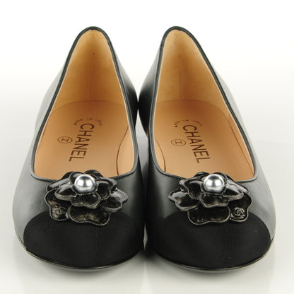 Chanel Calfskin Camellia Bead Ballerina Flats 36.5 Grey Black 2 of 8
