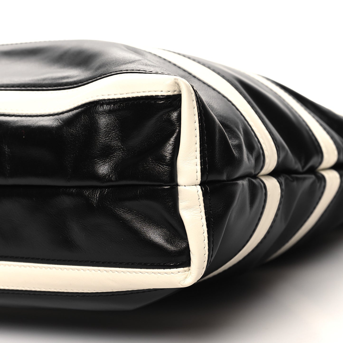 Shiny Calfskin Striped Small Chanel 22 Black White