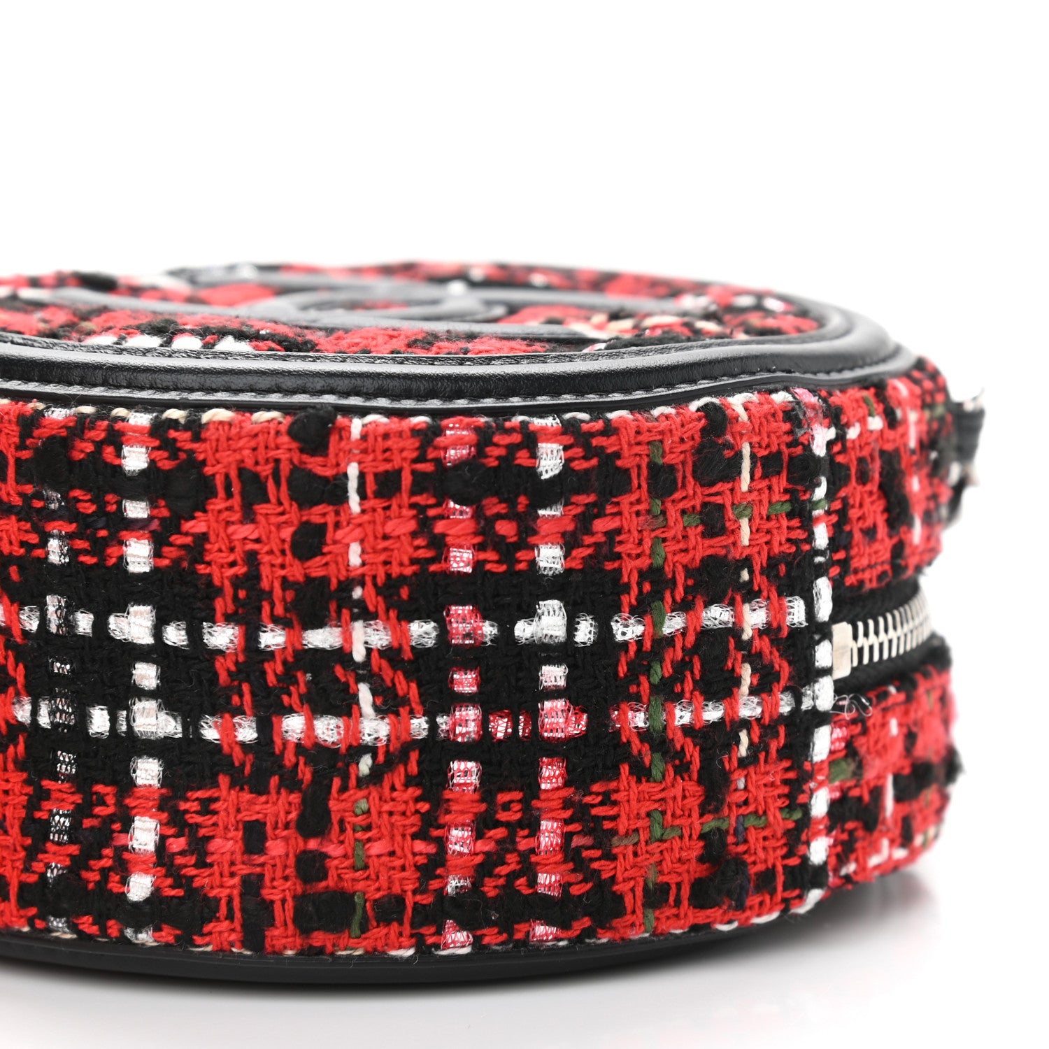 Chanel Tweed Quilted Round Filigree Clutch With Chain Red Black 9 of 9