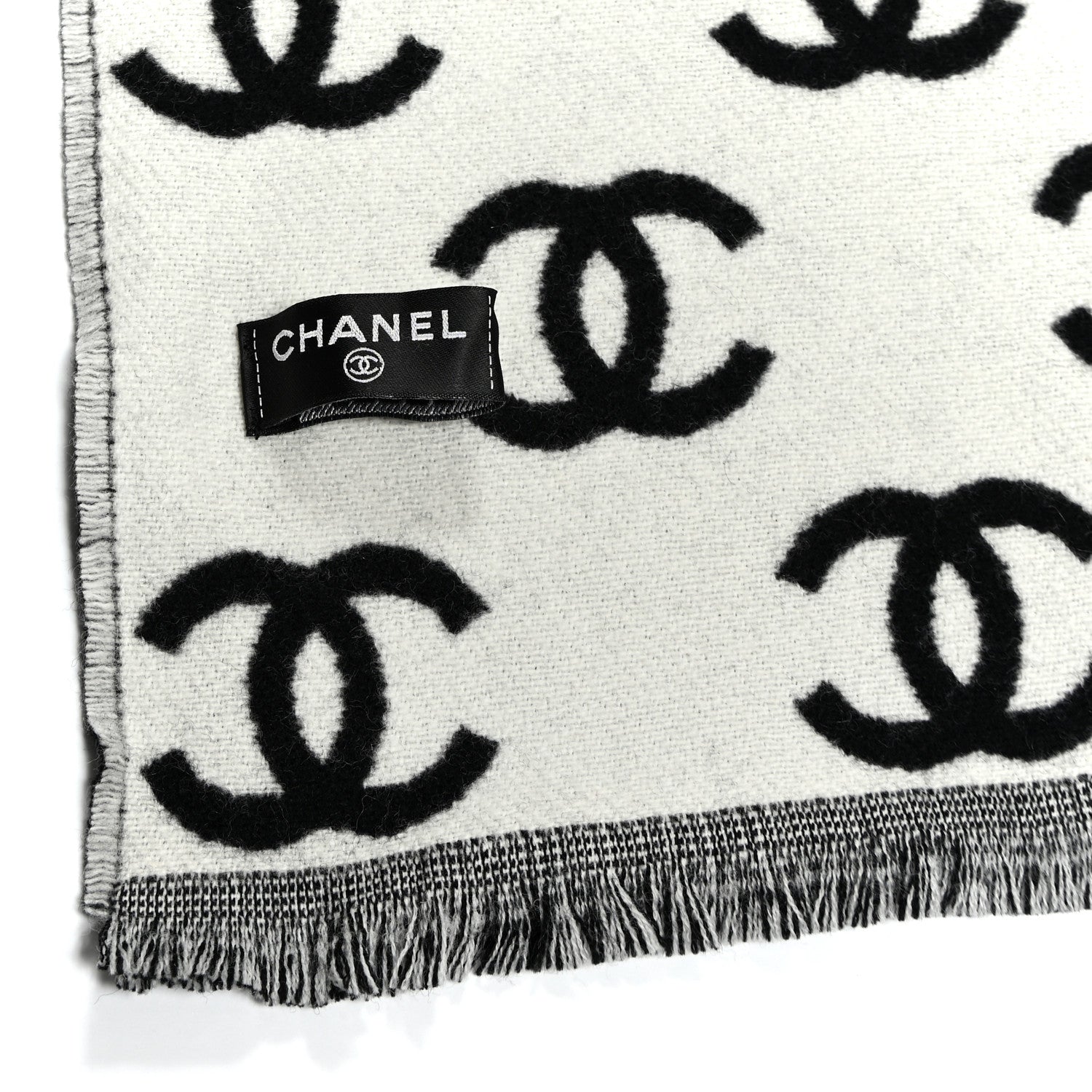 Chanel Cashmere Edelweiss CC Scarf Black White Pink Black White 6 of 6