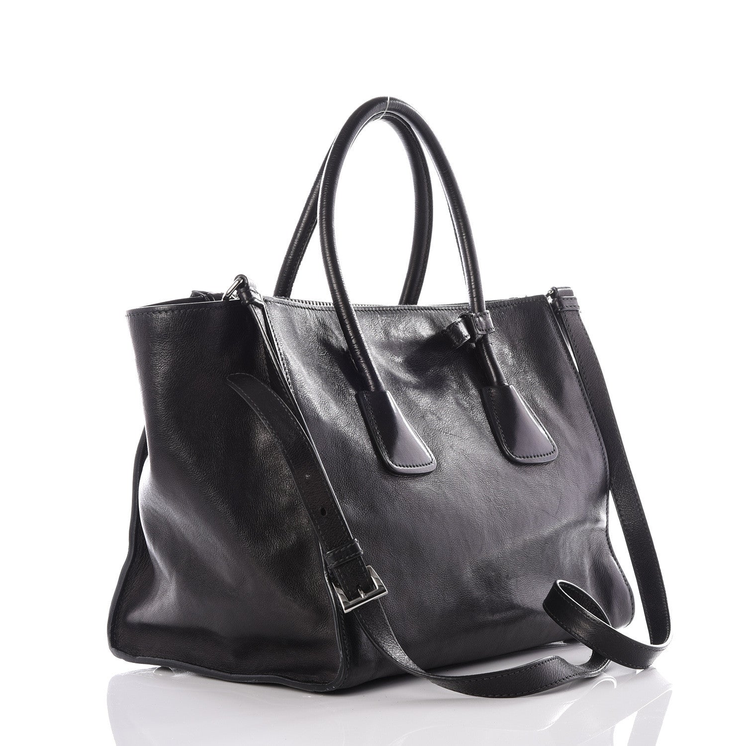 Prada Glace Calf Twin Pocket Tote Black 2 of 12