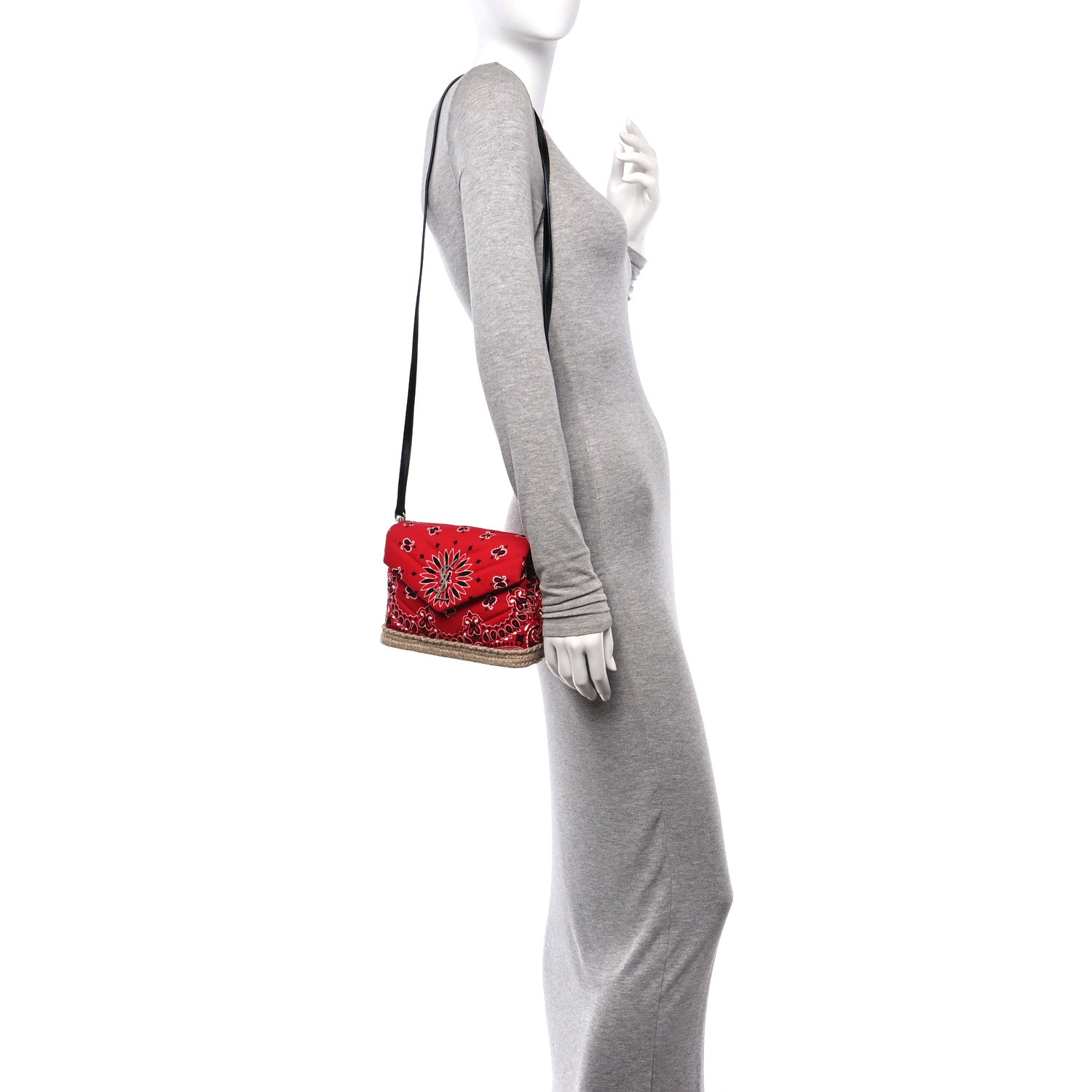 Saint Laurent Cotton Bandana Y Quilted Monogram Toy Loulou Crossbody Bag Red 2 of 12