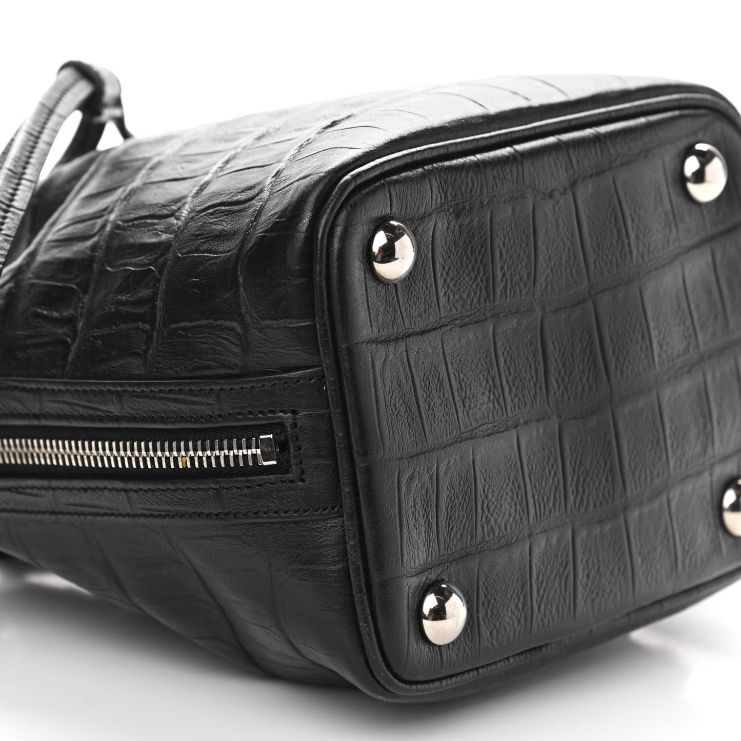 Calfskin Crocodile Embossed Small Emmanuelle Bucket Bag Black
