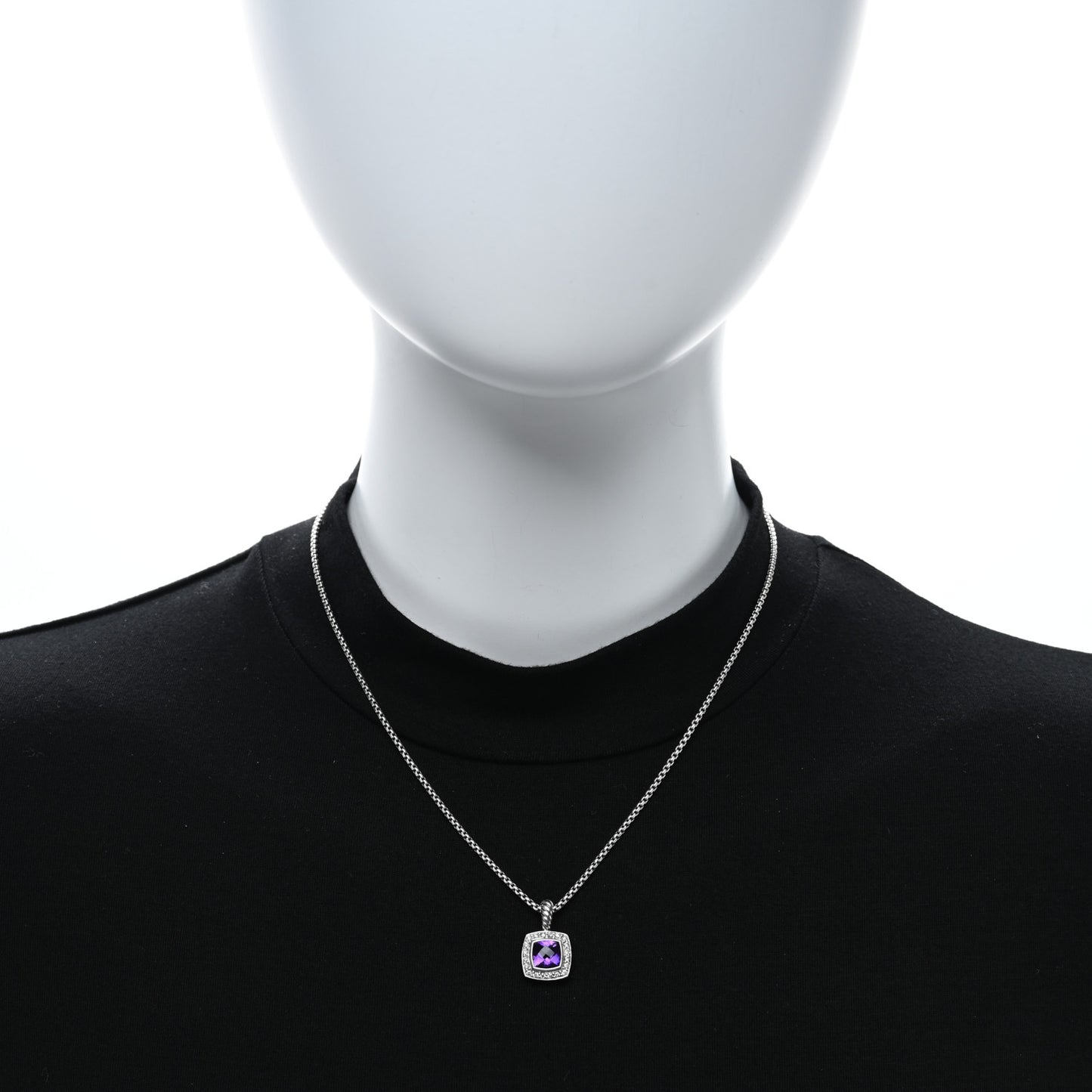 Sterling Silver Diamond Amethyst 7mm Petite Albion Pendant Necklace