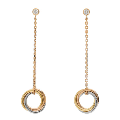Cartier 18K Pink Yellow White Gold Diamond Small Trinity Drop Earrings 1 of 4