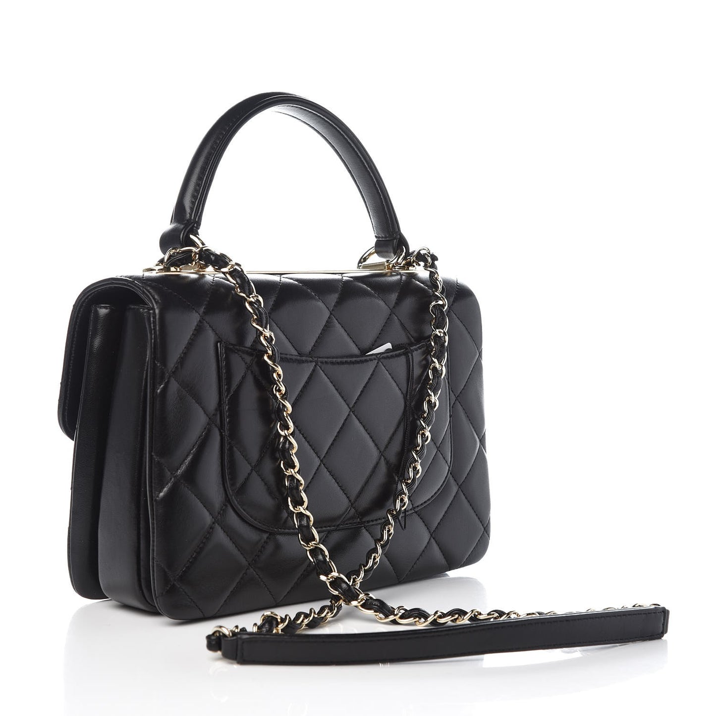 Lambskin Quilted Small Trendy CC Dual Handle Flap Bag Black