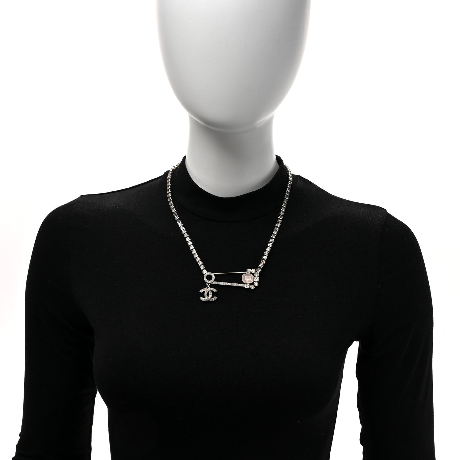 Chanel Crystal Pin Necklace Gold Pink 2 of 5