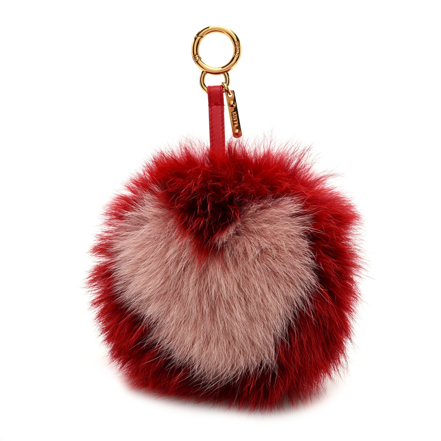 Fox Fur Shiny Nappa Heart Pom Pom Bag Charm Rosso Rosa