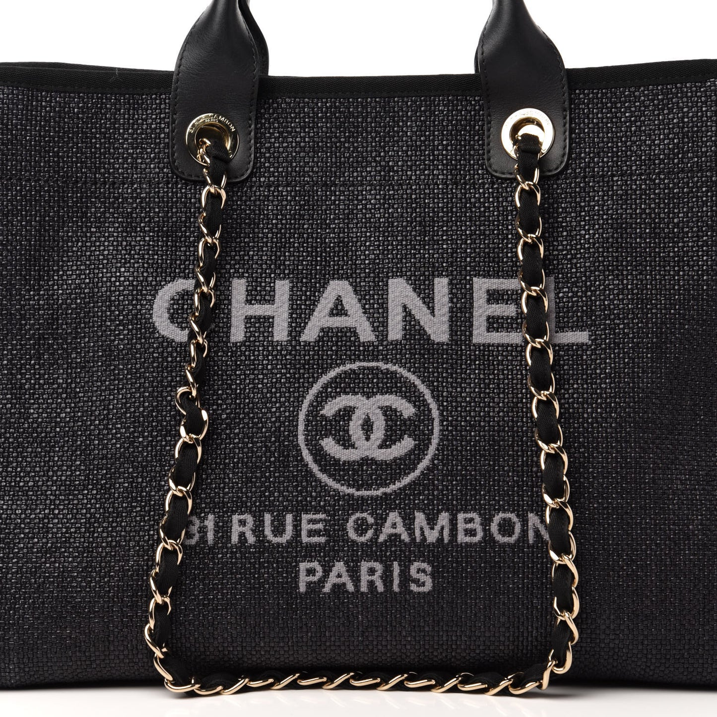 Woven Straw Raffia Medium Deauville Tote Black
