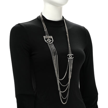 Chanel Baguette Crystal CC Shield Multi Strand Long Chain Necklace Silver 2 of 6