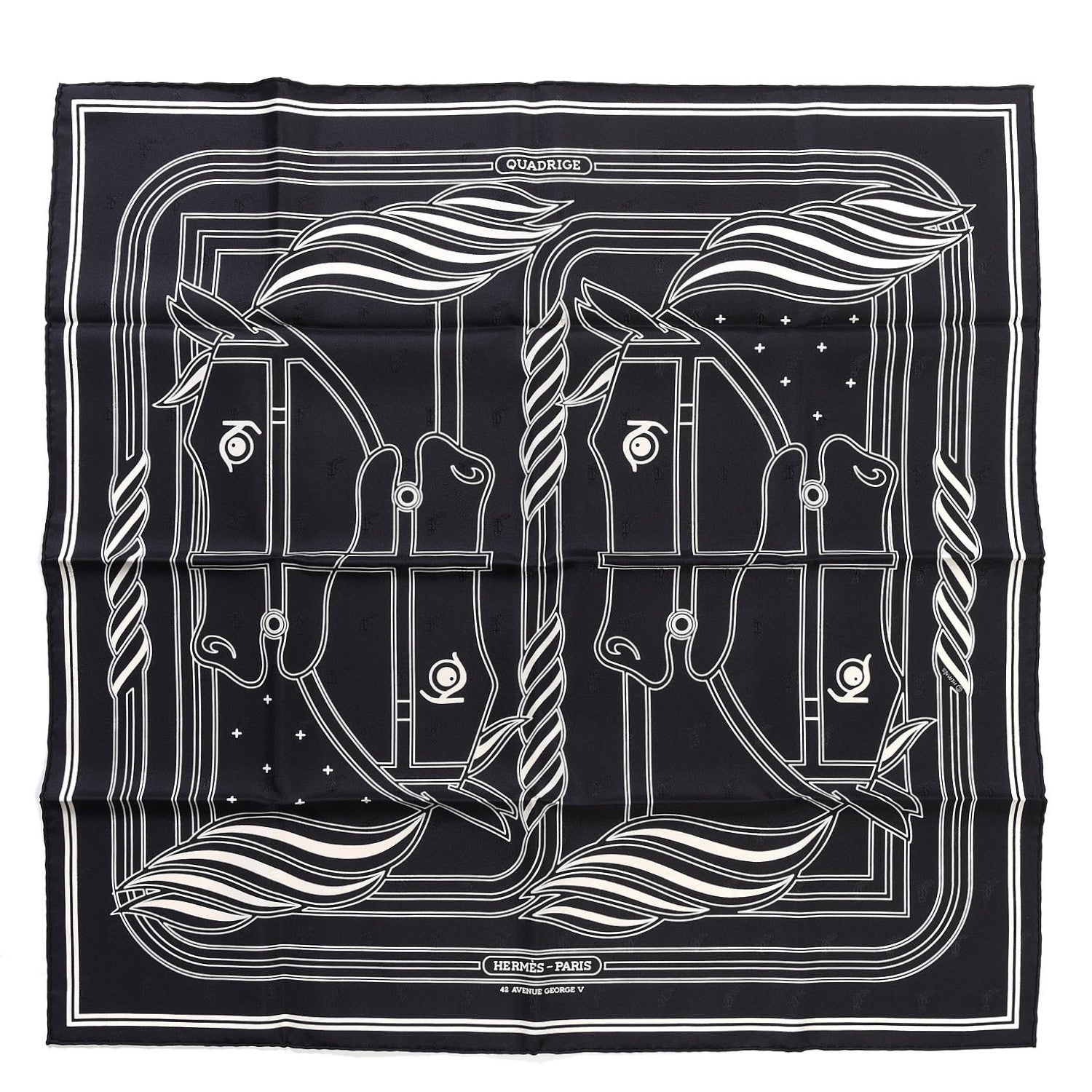 Hermes Silk Quadrige Au Fil Scarf 70 Black Creme 1 of 6