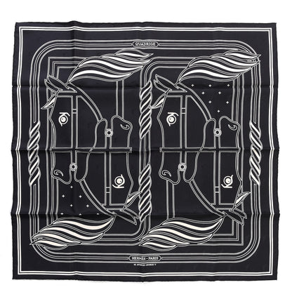 Hermes Silk Quadrige Au Fil Scarf 70 Black Creme 1 of 6