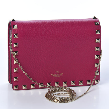 Valentino Garavani Pebbled Calfskin Rockstud Wallet on Chain Disco Pink 2 of 8