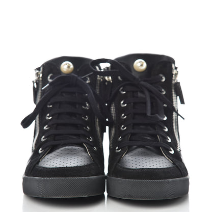 Chanel Calfskin Suede Zipped High Top CC Sneakers 38 Black 2 of 16
