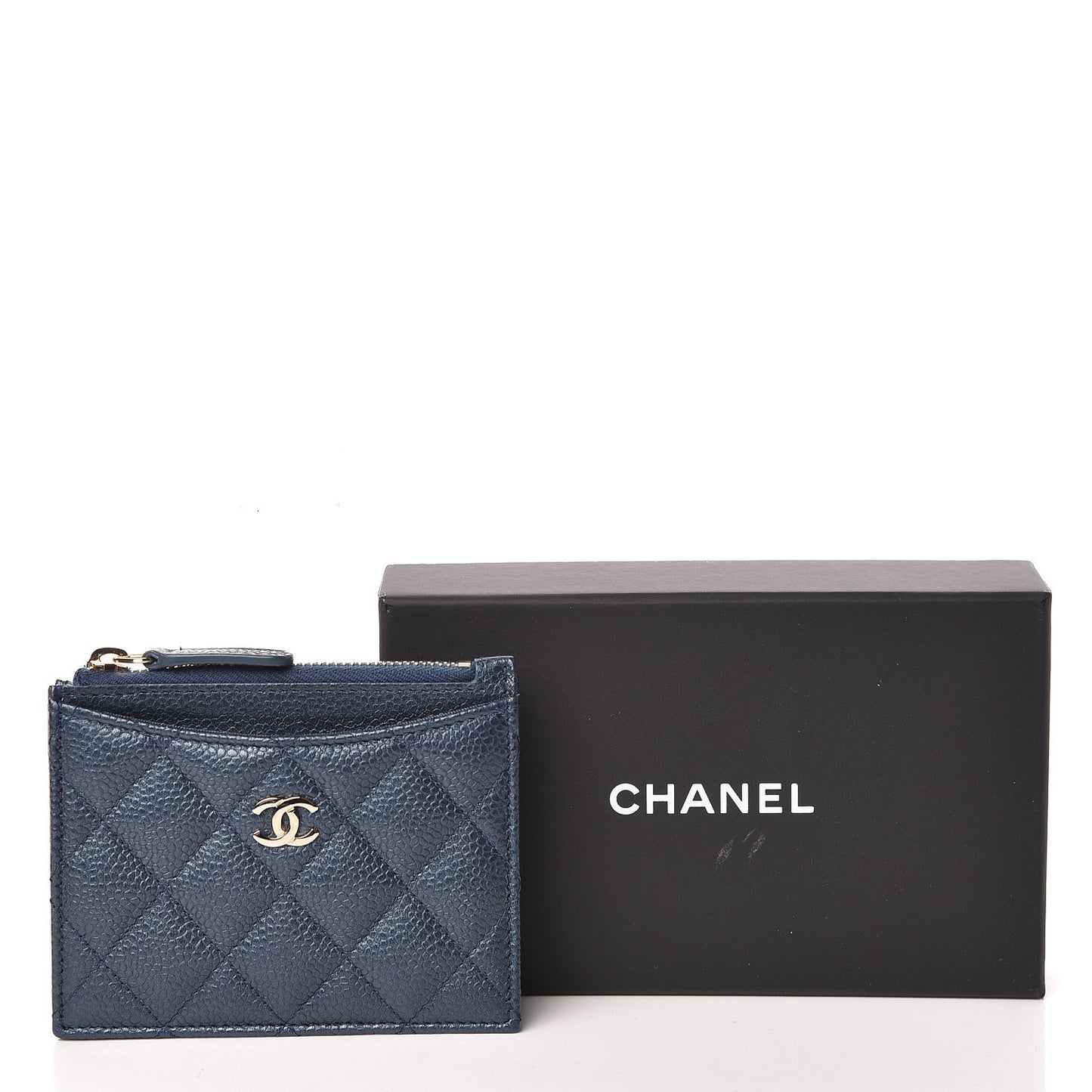 Metallic Caviar Quilted CC Zip Card Holder Dark Blue
