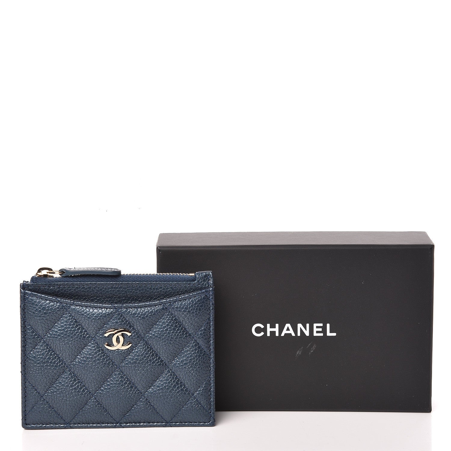 Chanel Metallic Caviar Quilted CC Zip Card Holder Dark Blue 8 of 8
