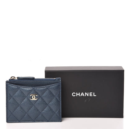 Chanel Metallic Caviar Quilted CC Zip Card Holder Dark Blue 8 of 8